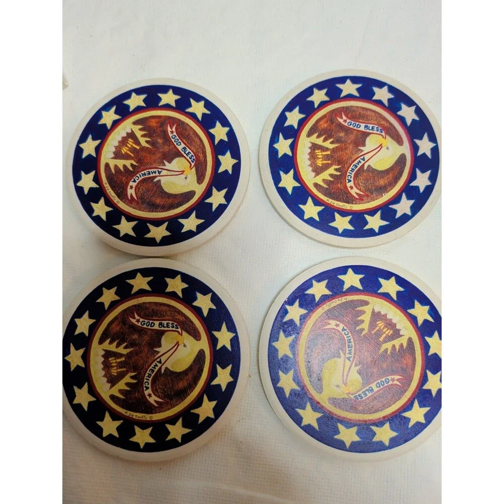 Vintage Aqua Stone Set Of 4 Patriotic Coasters natural Cork Back
